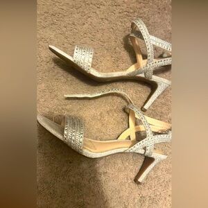 Silver rhinestone heels